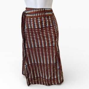 Mapoesie Paris Brown Patterned Wrap Skirt One Size Elastic back euro 36-42 chic